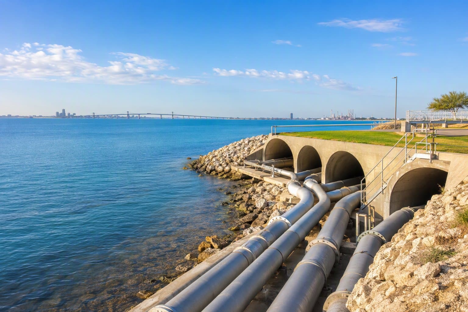 Corpus Christi Bay water infrastructure - illustration, Jake Team LLC