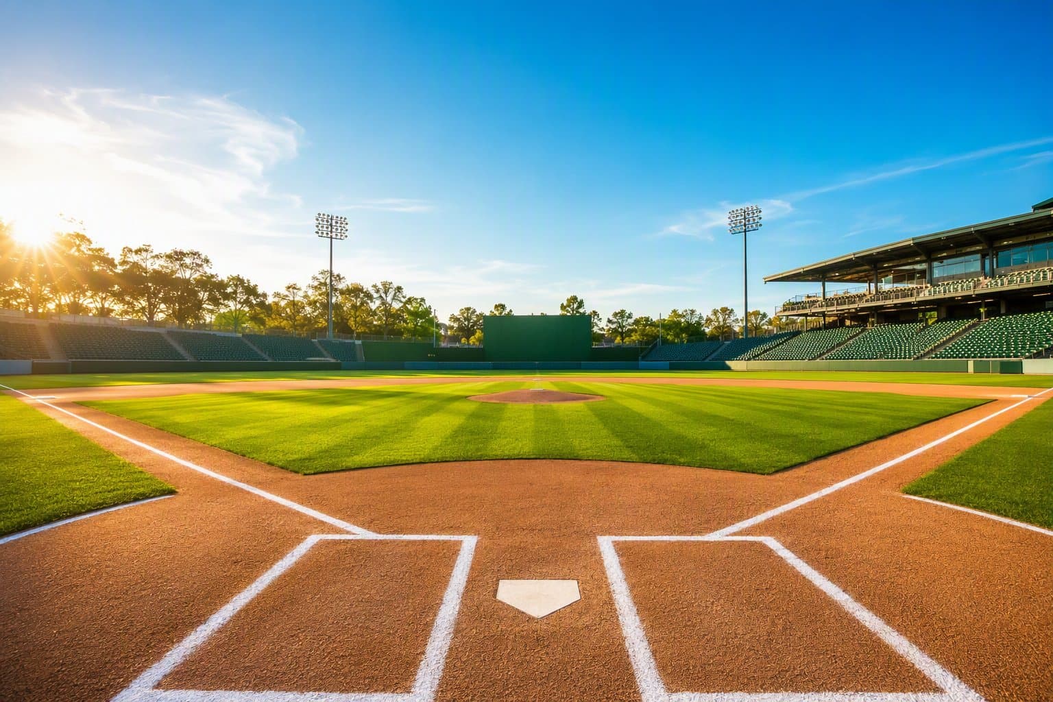 Sunlit baseball field - illustration, Jake Team LLC