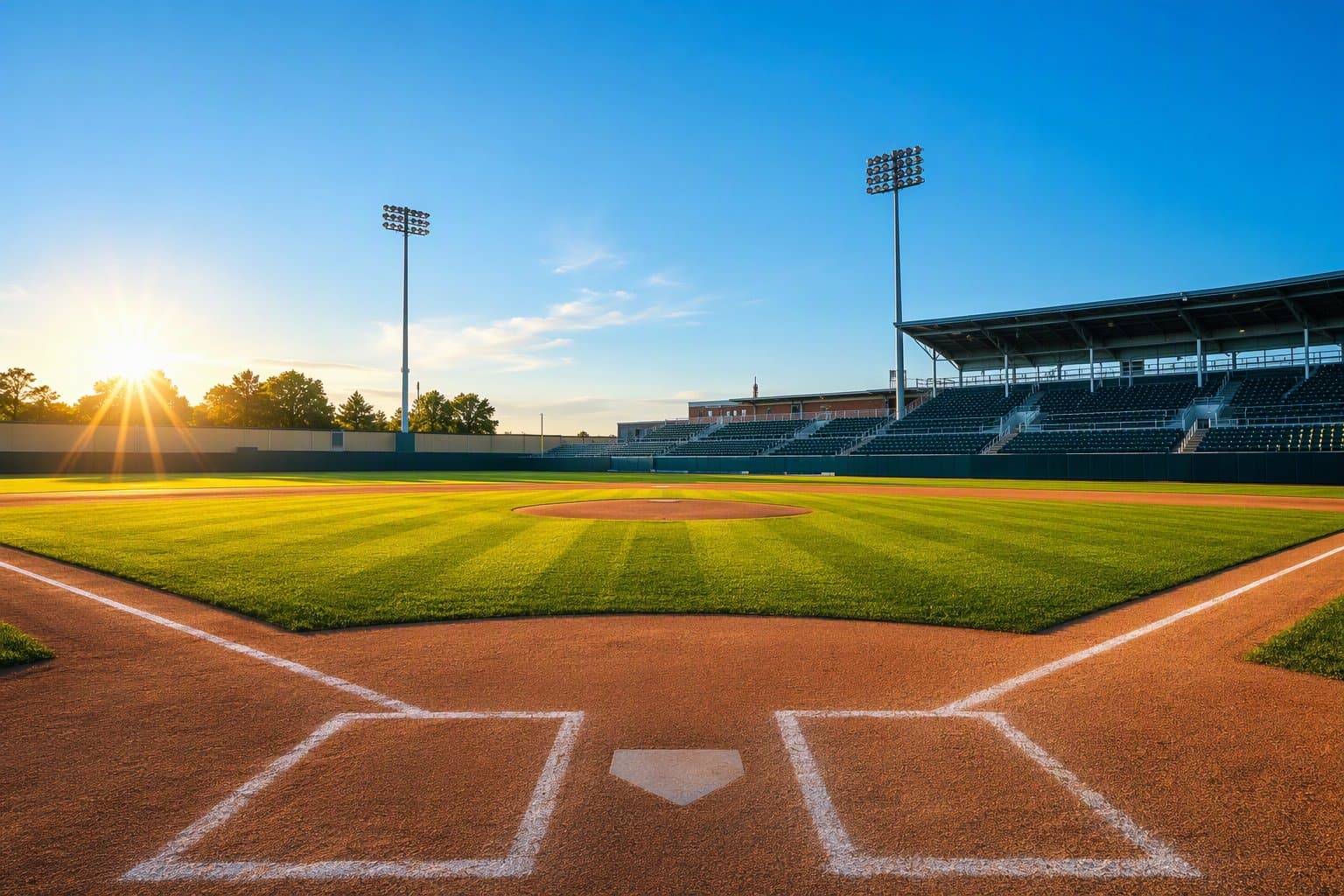 Sunlit baseball stadium - illustration, Jake Team LLC