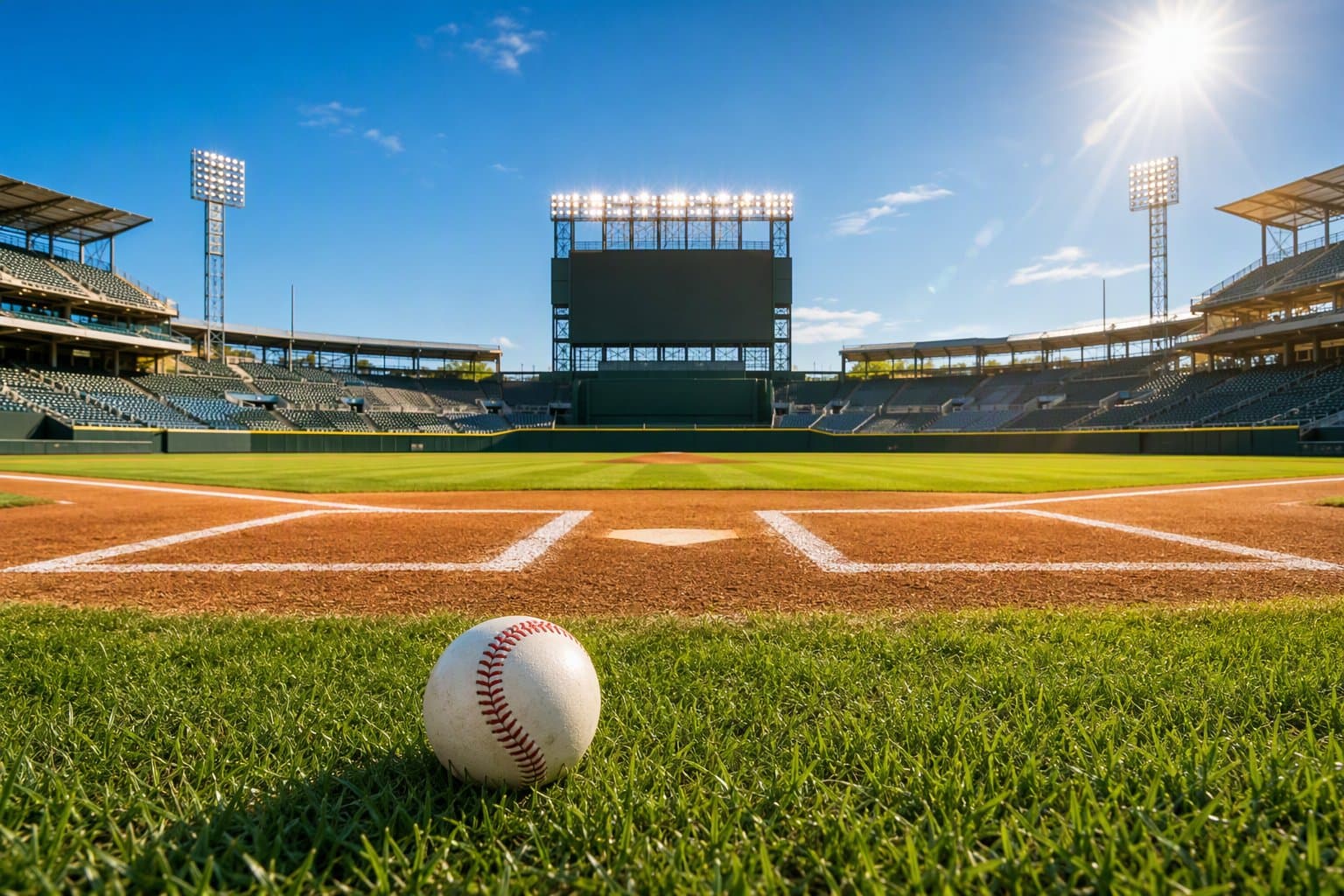 Sunlit Baseball Stadium - illustration, Jake Team LLC