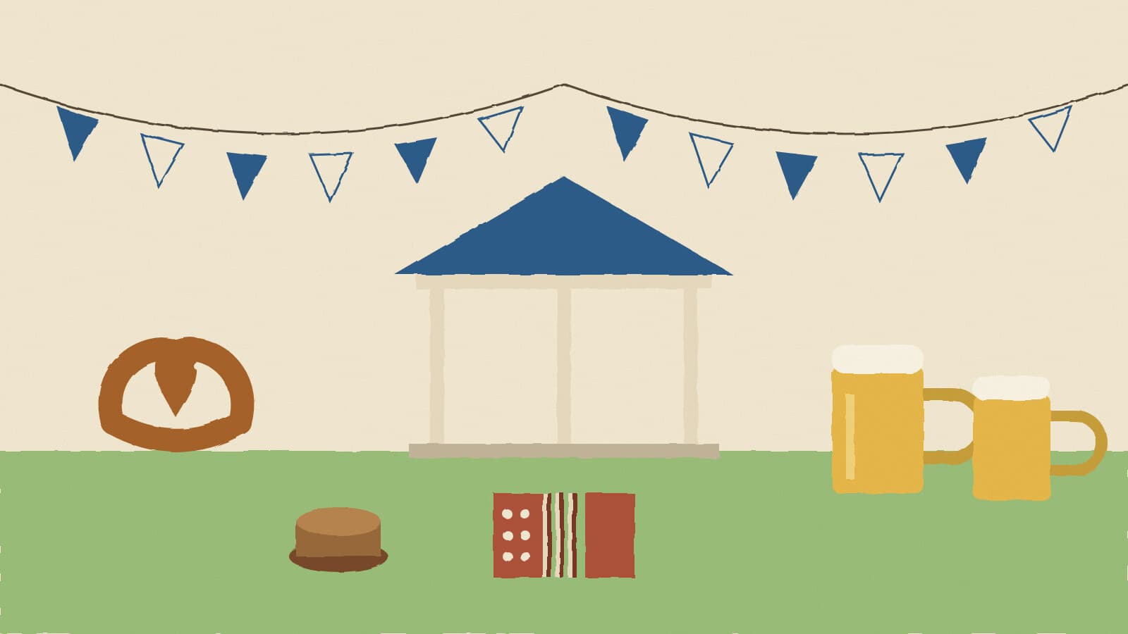 Pretzel, steins and festival bunting - illustration, Jake Team LLC