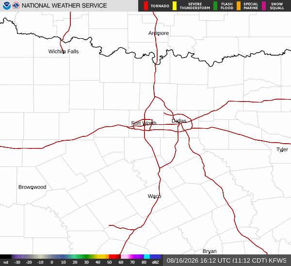 Latest National Weather Service radar for North Texas (KFWS radar). Source: radar.weather.gov.
